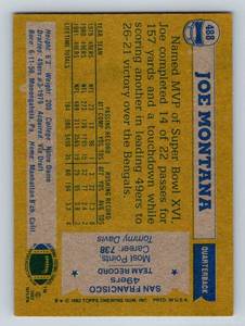 lot 23 image: Joe Montana 2nd Year 1982 Topps #488 Vintage Football Card