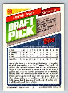 lot 24 image: Derek Jeter RC 1993 Topps #98 Rookie Baseball Card