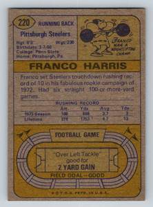lot 35 image: Franco Harris 2nd Year 1974 Topps #220 Vintage Football Card
