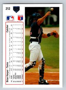 lot 37 image: Bryan Harper Auto 1991 Upper Deck #212 Signed Minnesota Twins Baseball Card