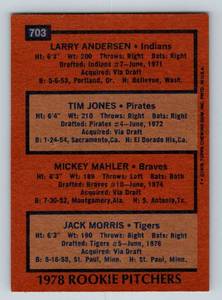 lot 38A image: Jack Morris RC 1978 Topps Rookie Pitchers #703 Vintage Baseball Card