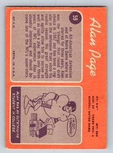 lot 40A image: Alan Page RC 1970 Topps #59 Rookie Vintage Minnesota Vikings Football Card