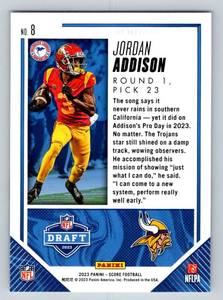 lot 42A image: Jordan Addison RC 2003 Score Draft #8 Rookie Minnesota Vikings Football Card