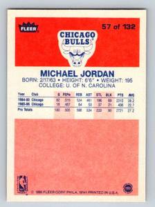 lot 57 image: REPRINT Michael Jordan RC 1986 Fleer #57 Rookie Card REPRINT