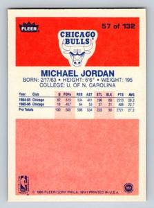 lot 72 image: REPRINT Michael Jordan RC 1986 Fleer #57 Rookie Basketball Card REPRINT
