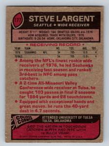 lot 75 image: Steve Largent RC 1977 Topps #177 Rookie Vintage Football Card