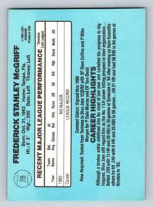 lot 89 image: Fred McGriff RC 1986 Donruss #28 Rookie Baseball Card