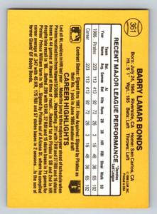 lot 93 image: Barry Bonds RC 1987 Donruss Rated Rookie #361 Baseball Card