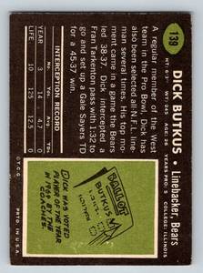 lot 16A image: Dick Butkus 1969 Topps #139 Vintage Football Card