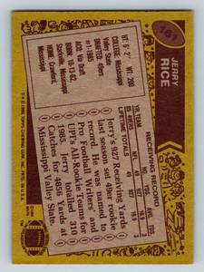 lot 4A image: Jerry Rice RC 1986 Topps #161 Rookie Vintage Football Card