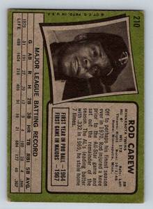 lot 19A image: Rod Carew 1971 Topps #210 Vintage Minnesota Twins Baseball Card