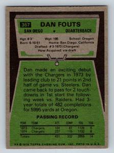 lot 39A image: Dan Fouts RC 1975 Topps #367 Vintage Football Card