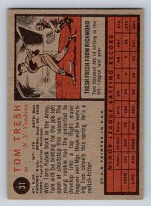 lot 43A image: 1962 Topps Tom Tresh RC #31 Rookie Vintage Baseball Card