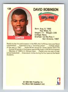 lot 95 image: David Robinson RC 1989 NBA Hoops #138 Rookie Basketball Card