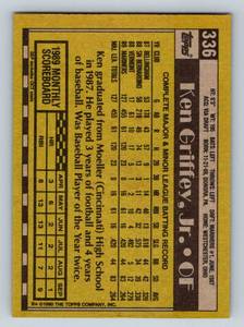 lot 97 image: Ken Griffey Jr. Rookie Cup Bloody Elbow 1990 Topps #336 Baseball Card