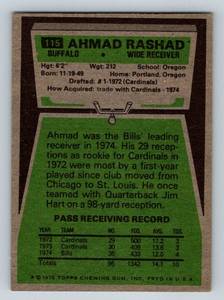 lot 99 image: Ahmad Rashad RC 1975 Topps #115 Rookie Vintage Minnesota Vikings Football Card