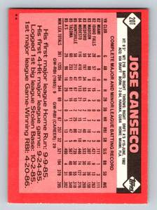 lot 110 image: Jose Canseco RC 1986 Topps Traded #20T Vintage Rookie Baseball Card