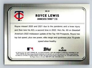 lot 116 image: Royce Lewis RC 2022 Bowman Platinum #MM-20 Rookie Minnesota Twins Baseball Card
