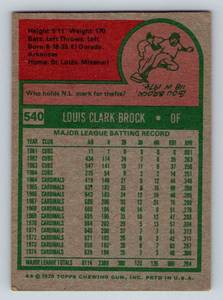 lot 118 image: Lou Brock 1975 Topps #540 Vintage Baseball Card