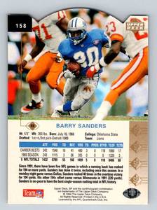 lot 134 image: Barry Sanders Die Cut Foil 1994 Upper Deck SP #158 Football Card