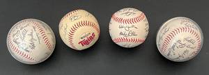 lot 199 image: 3 Minnesota Twins Team Facsimile Fotoball Baseballs and 1 Milwaukee Brewers