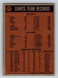 lot 56A image: 1972 Topps Giants Team Card #771 - RARE High Numbered Vintage Baseball Card
