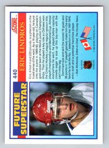 lot 167A image: Eric Lindros RC 1990 Score #440 Rookie Hockey Card
