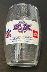 lot 212 image: Super Bowl XXVI 1992 Minneapolis Metrodome Limited Edition Commemorative Coca Cola Glass Cup Football