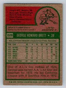 lot 5B image: George Brett RC 1975 Topps #228 Rookie Vintage Baseball Card