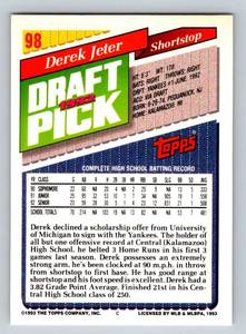 lot 28B image: Derek Jeter RC 1993 Topps #98 Rookie Baseball Card