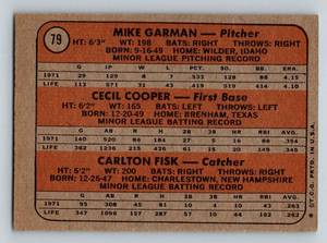 lot 31B image: Carlton Fisk RC 1972 Topps #79 Vintage Rookie Baseball Card