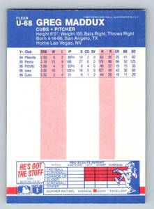 lot 38B image: Greg Maddux RC 1987 Fleer Updated #U-68 Rookie Baseball Card
