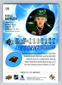 lot 43B image: Kirill Kaprizov RC Blue SP 2020-21 SP Hockey #129 Rookie Authentics Minnesota Wild Card