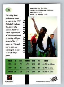 lot 44B image: Randy Moss RC Red Foil 1998 Press Pass #5 Rookie Minnesota Vikings Football Card