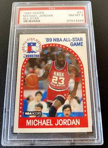 lot 16 image: Michael Jordan PSA Graded 8 NM-MT 1989 NBA Hoops All-Star #21 Basketball Card