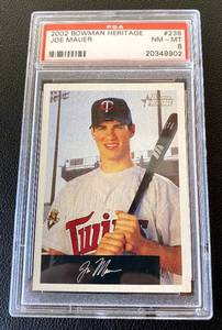 lot 16B image: Joe Mauer RC PSA 8 NM-MT 2002 Bowman Heritage #238 Rookie Minnesota Twins Baseball Card