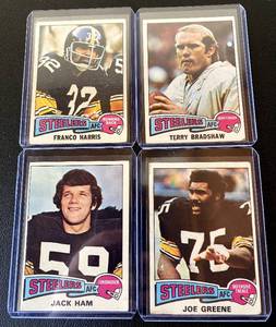 lot 21A image: Pittsburgh Steelers 1975 Topps 5 Card Star Lot - Terry Bradshaw, Franco Harris, Jack Ham, Joe Greene Vintage Football Cards