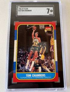 lot 23A image: Tom Chambers 1986 Fleer #15 SGC Graded 7 NM Vintage Basketball Card