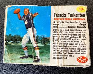 lot 24A image: Fran Tarkenton 1962 Post #184 Vintage Minnesota Vikings Football Card