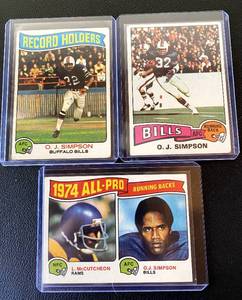 lot 33A image: OJ Simpson 3 Card 1975 Topps Lot - #209, #355, #500 Vintage Football Cards