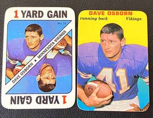 lot 36A image: Dave Osborn 1970 Topps Super Glossy #13 and 1971 Topps Game Card #31 Vintage Minnesota Vikings Football Cards