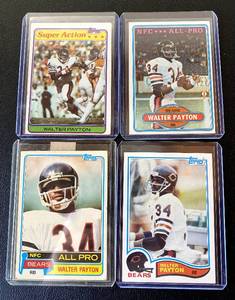 lot 44 image: Walter Payton 4 Card Lot, 1980, 1981, 1982 Vintage Football Cards