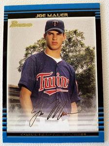lot 50B image: Joe Mauer Gold RC 2002 Bowman #379 Rookie Minnesota Twins Baseball Card
