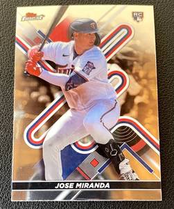 lot 55 image: Jose Miranda RC 2022 Topps Finest #15 Rookie Minnesota Twins Baseball Card
