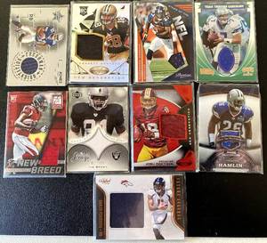 lot 56 image: 9 Card NFL Football Relic and Numbered Cards - Tim Brown 300