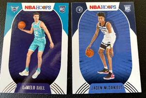lot 62 image: LaMelo Ball and Jayden McDaniels 2 Card RC Lot 2020-21 NBA Hoops #223 and 245 Minnesota Timberwolves Rookie Basketball Card