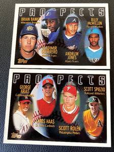 lot 63 image: Scott Rolen, Andruw Jones, Vladimir Guerrero 2 Card RC Lot - 1996 Topps #434 and 435 Rookie Baseball Card