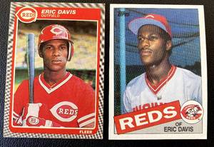 lot 87 image: Eric Davis 2 RC Lot 1985 Topps #627 and Fleer #533 Rookie Vintage Baseball Cards
