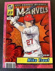lot 117 image: Mike Trout Pink Firework Refractor 2022 Donruss Diamond Marvels #M-1 Baseball Card