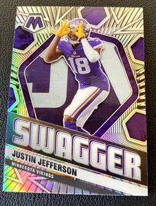 lot 125 image: Justin Jefferson Swagger Insert 2021 Mosaic #SWAG6 Minnesota Vikings Football Card